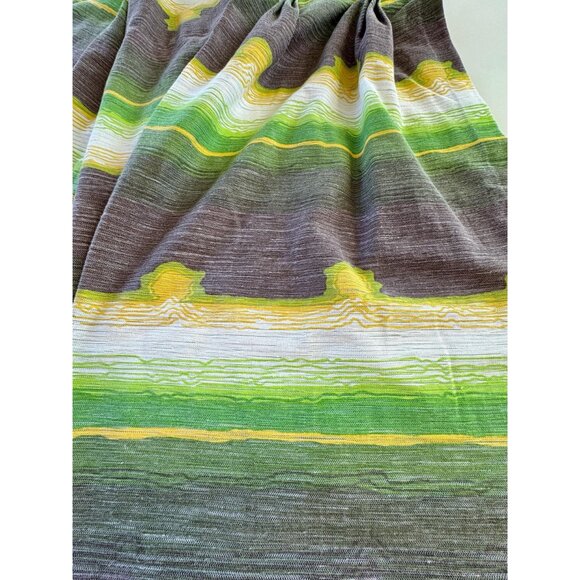 Vintage 70s curtains, green yellow, brown groovy stripes, pair pleated of panels - Picture 9 of 10